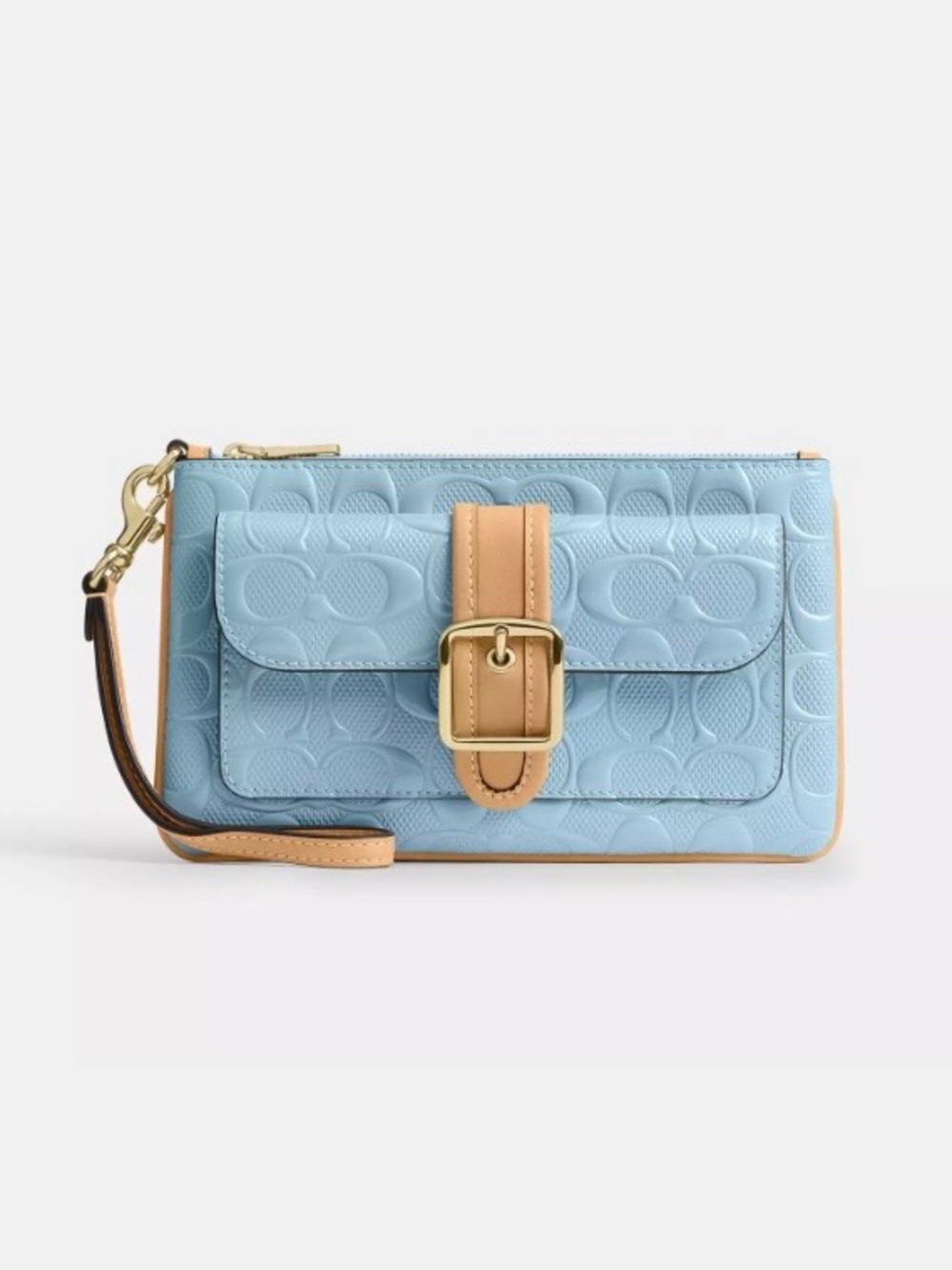 NWT Coach Ashton Wristlet in Light Blue Patton Leather with Tan Trim